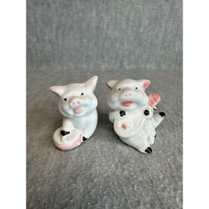 Vintage Ceramic Pair of Pigs Figurines Cute Farm Animals Decor